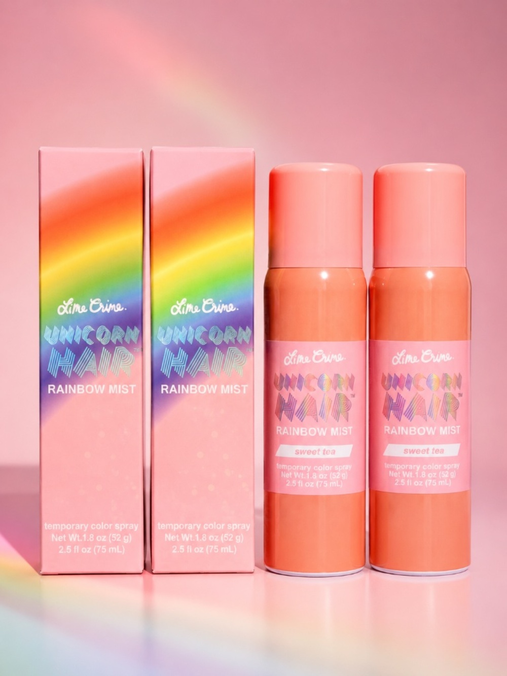 2 Pack Lime Crime Unicorn Hair Rainbow Mist Sweet Tea Temporary Color Spray 2.5o